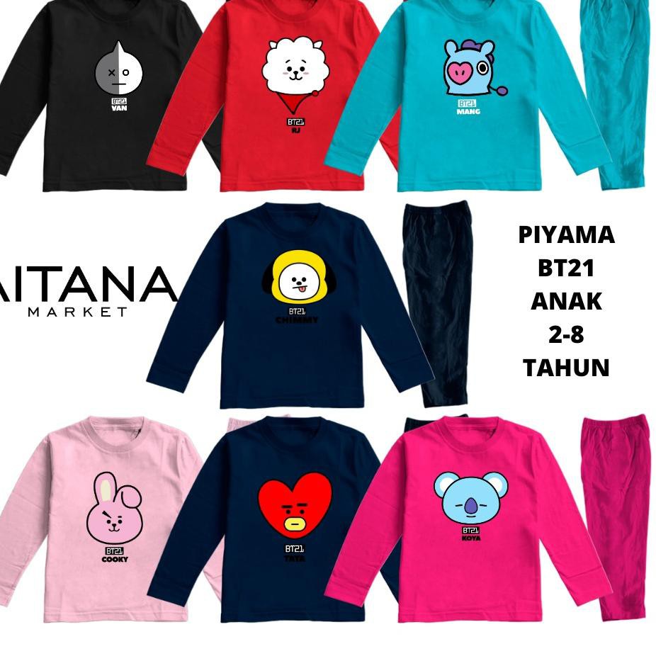 Bộ Đồ Ngủ Họa Tiết Bt21 Dễ Thương Thoải Mái Cho Bé Từ 2-8 Tuổi 30s