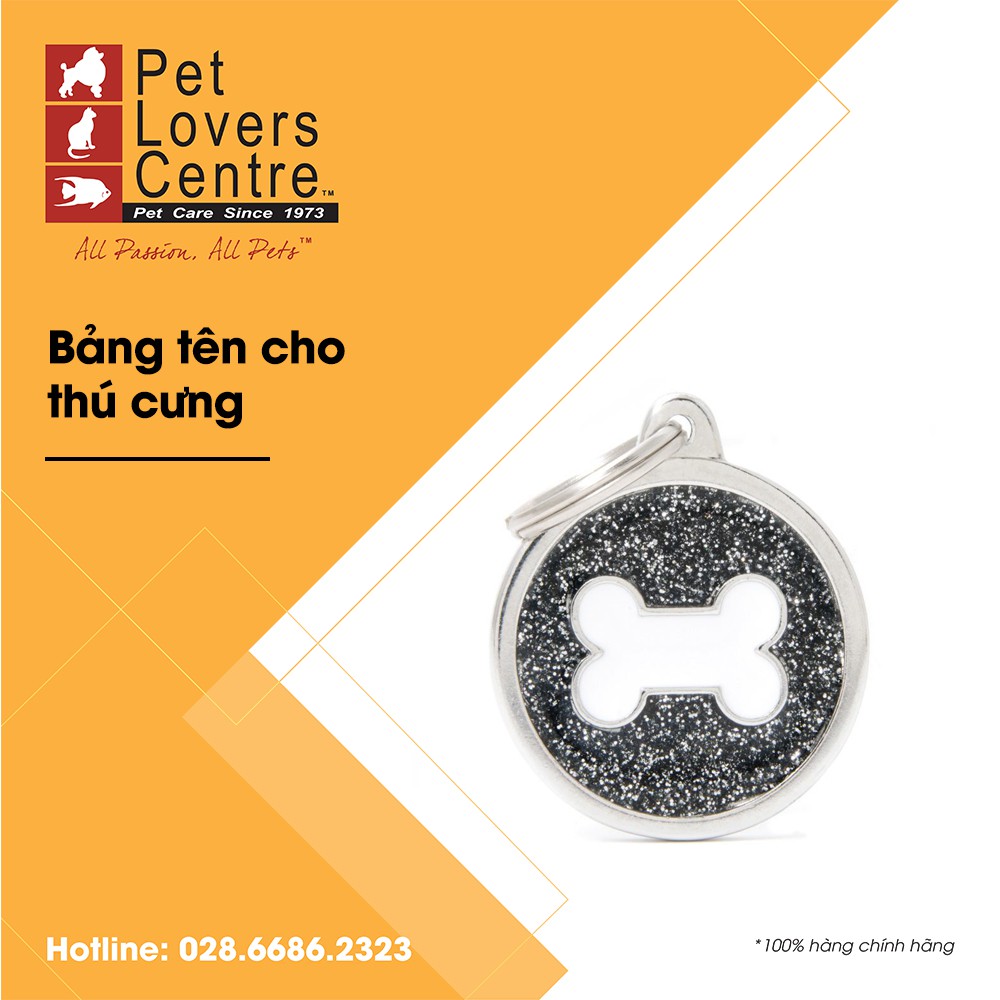 [Xuất xứ Ý] Bảng tên chó mèo khắc nội dung theo yêu cầu / Pet tag CIRCLE w BONE - GLITTER