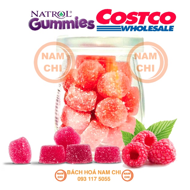 [LỌ DÙNG THỬ 25 VIÊN]  Kẹo Dẻo Vị Dâu Rừng Natrol Gummies Raspberry Cho Mái Tóc Suôn Mượt Bóng Khỏe (CHUẨN COSTCO USA)
