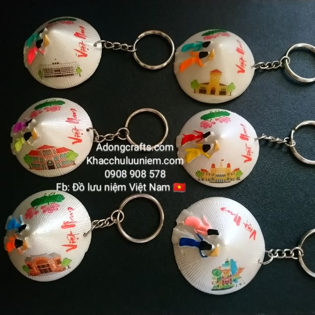 Bộ 6 Móc khóa nón lá có hình phong cảnh địa danh nổi tiếng thành phố Hồ Chí Minh