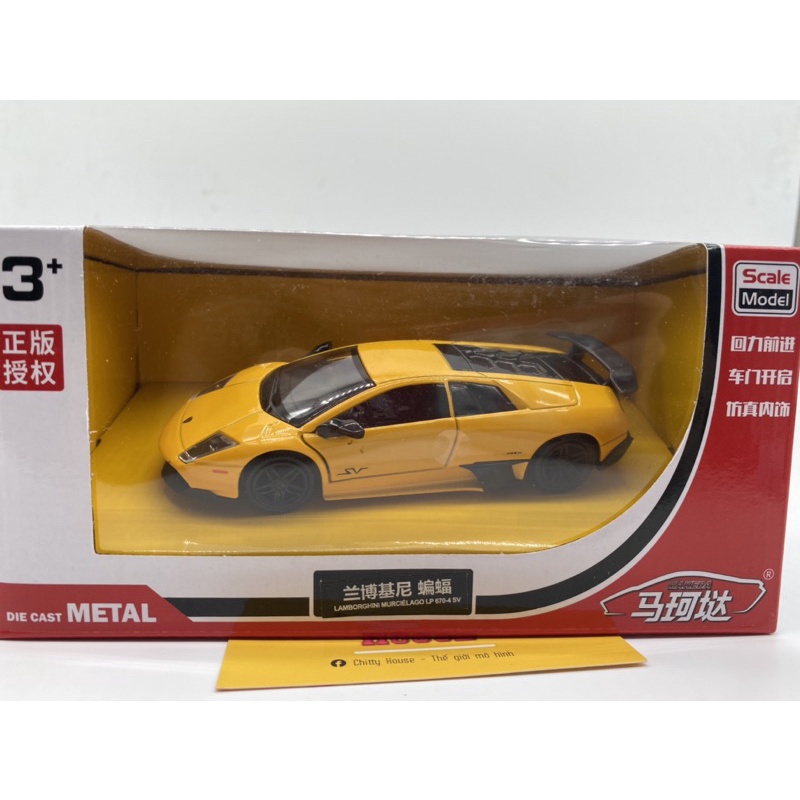 Mô hình xe ô tô sắt  Lamborghini Murcielago LP 670-4 tỷ lệ 1:36, mô hình tĩnh xe bằng sắt chạy cót