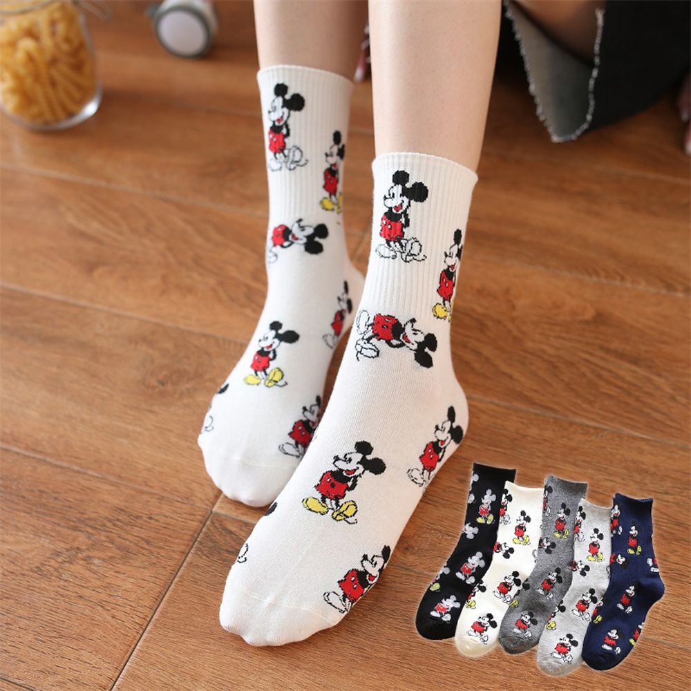 Đôi vớ cotton thoáng khí in hình chuột Mickey thời trang thu đông cho nữ