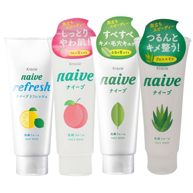 Sữa rửa mặt naive kracie Naive 143g Nhật (trà xanh , đào, lô hội )