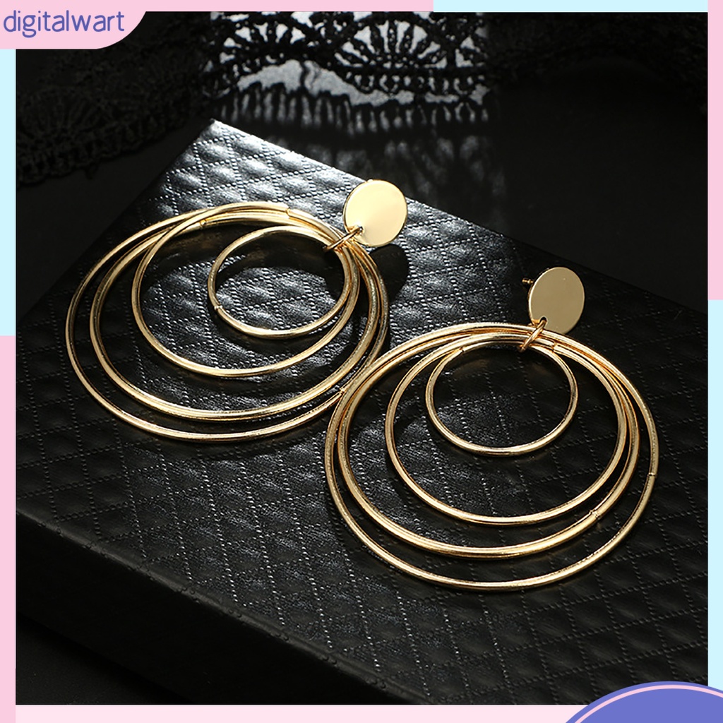 Khuyên tai vòng tròn nhiều lớp phong cách cổ điển thanh lịch dành cho nữ