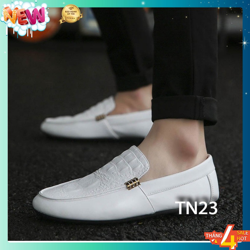 Giày Lười Nam Da Cao Cấp Hot Trend Vân Cá Sấu [ TN23 - Trắng ]