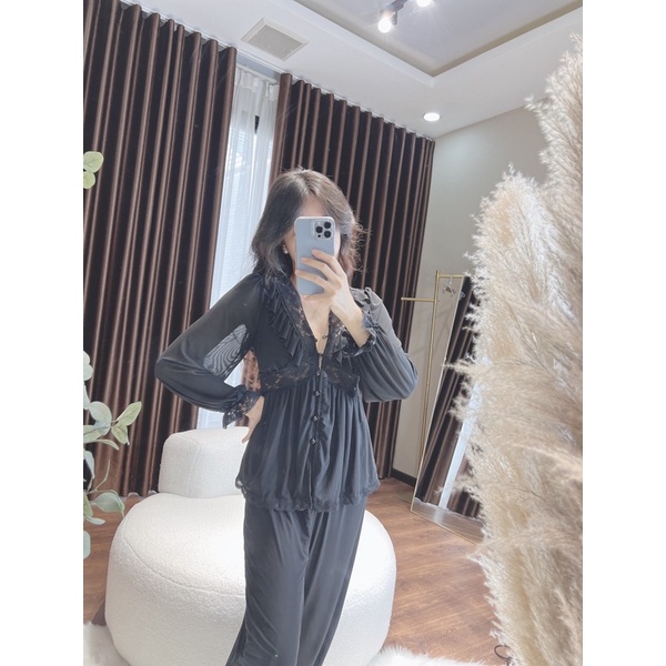 Set bộ mặc nhà 2 lớp chất thun lưới mịn mát có nút cài