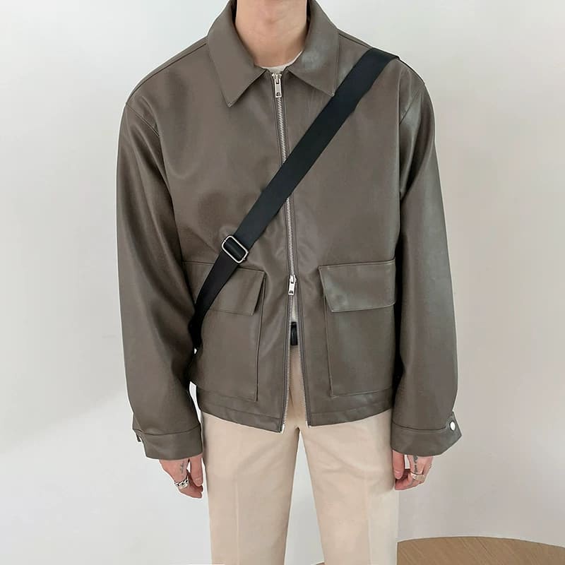 Áo khoác da nam cổ bẻ