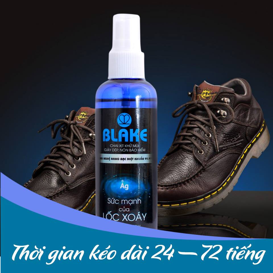 Xịt khử mùi hôi giầy, hôi chân BLAKE (100mL), diệt khuẩn 99% ngăn ngừa vi khuẩn gây ngứa và nấm đạt GCN của viện Pasteur