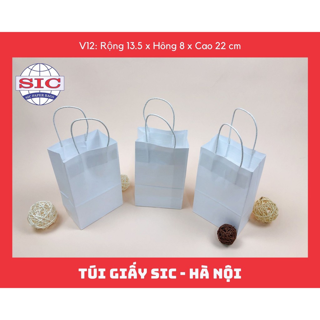 [SET 10 CHIẾC] TÚI GIẤY KRAFT V12: 13.5x8x22 MÀU TRẮNG CÓ QUAI