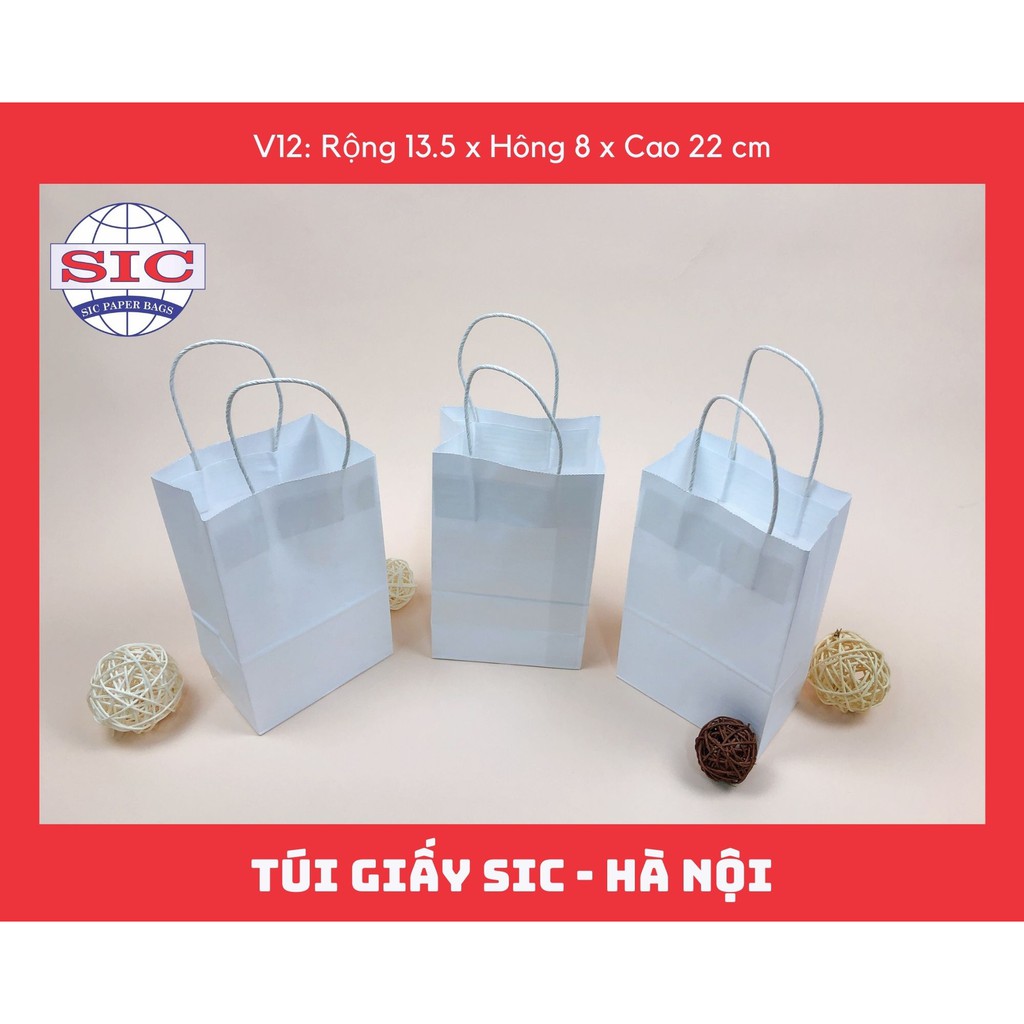 [SET 10 CHIẾC] TÚI GIẤY KRAFT V12: 13.5x8x22 MÀU TRẮNG CÓ QUAI ( ẢNH THẬT)