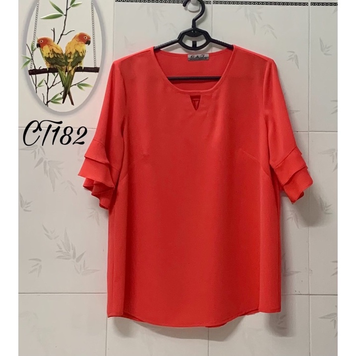 Áo kiểu trung niên tay ngắn bèo 2 tầng