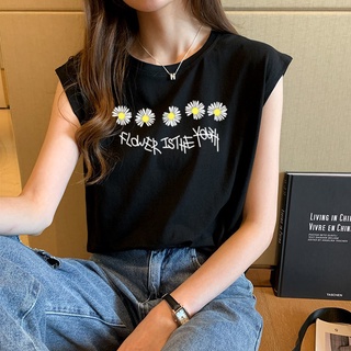 Áo thun sát nách nữ in hình hoa cúc Vintage