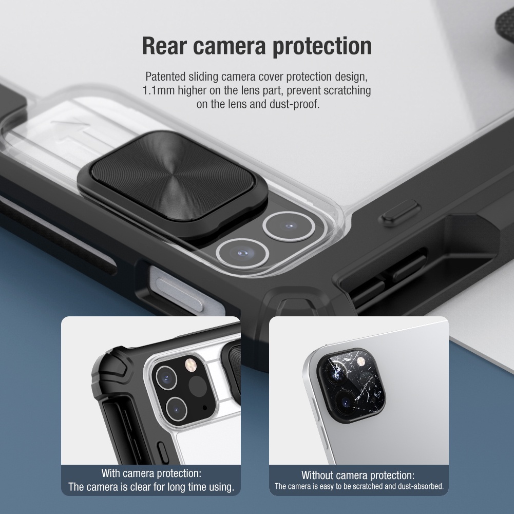Đánh thức thông minh chống sốc Bao da Nillkin cho iPad Pro 12.9 2021 / 12.9 2020 có thanh trượt bảo vệ camera bảo vệ