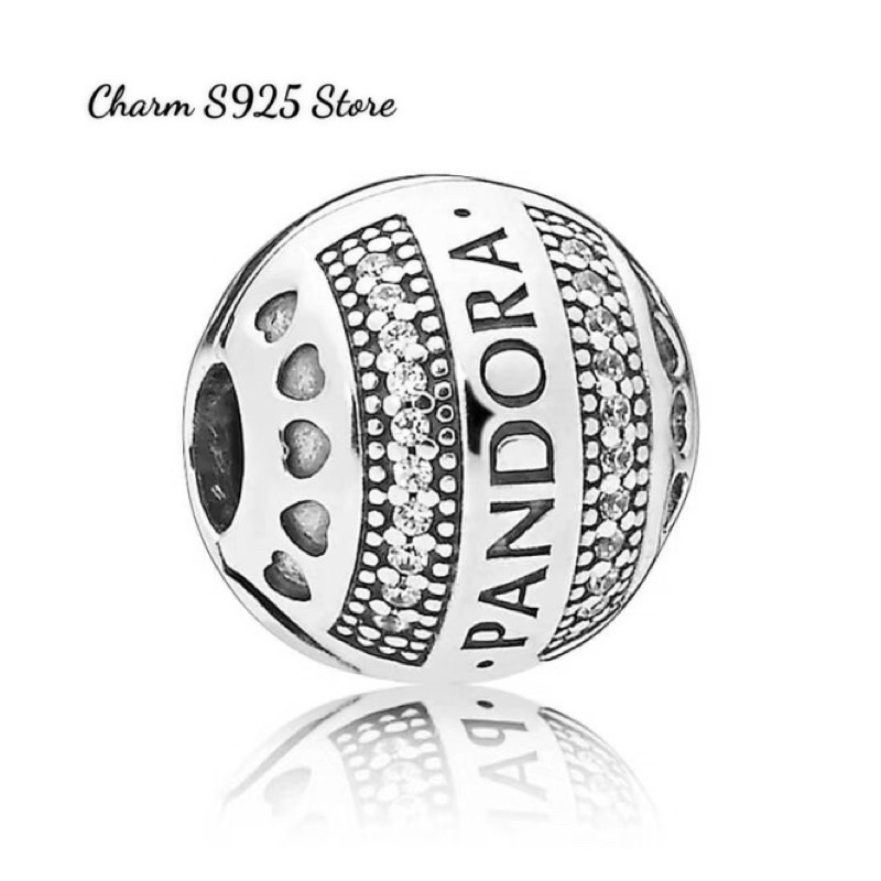 charm pan khoá chặn hình tròn hoạ tiết logo đính viền đá bạc s925