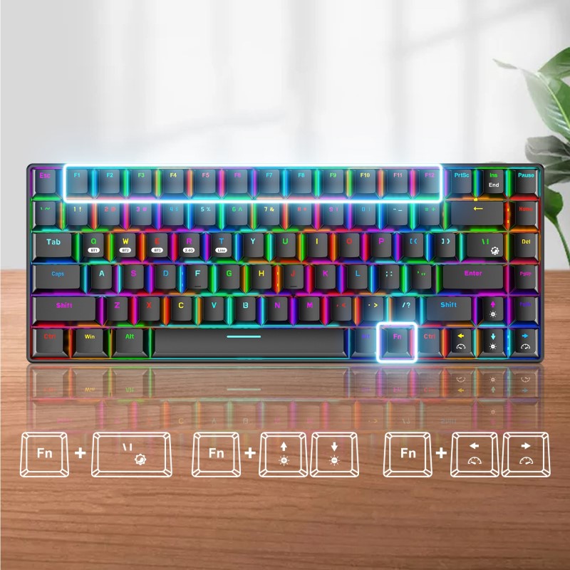 [Mã 254ELSALE giảm 7% đơn 300K] Bàn Phím Cơ không dây mini Đa kết nối RF84 Led RGB Black Gaming cho máy tính