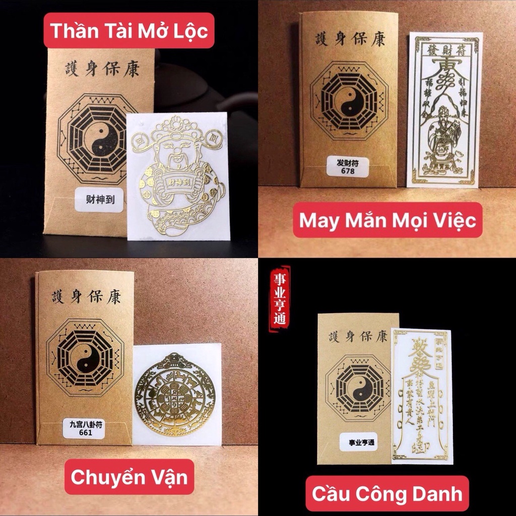 Miếng Dán Linh Phù - Tài Lộc, May Mắn, Phong Thuỷ - Mèo thần tài (Dán Điện Thoại, Đồ Dùng ...)