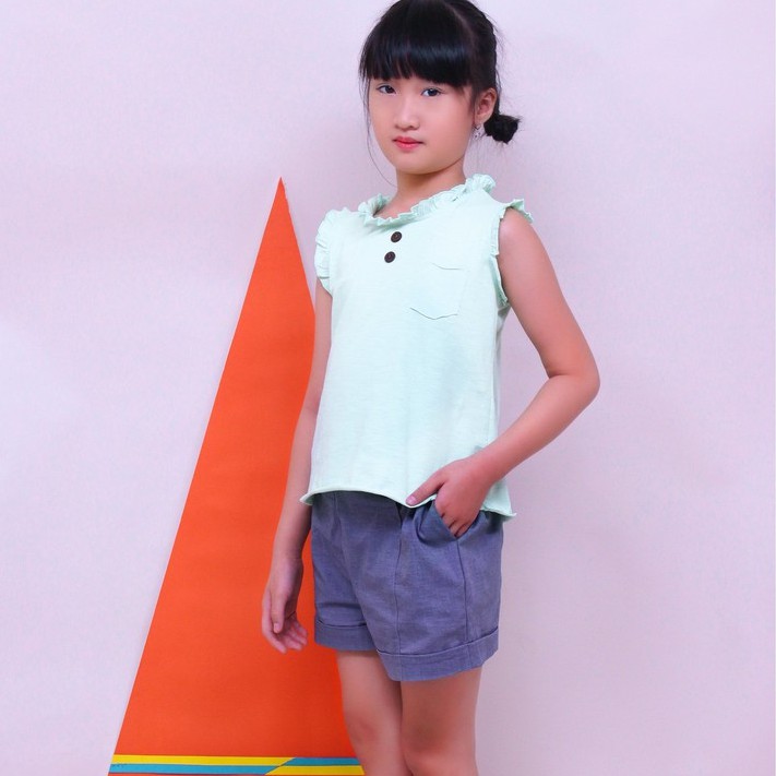 Áo thun bé gái cổ bèo xanh ngọc từ 10kg - 45kg để đi chơi ATG057 - JADINY