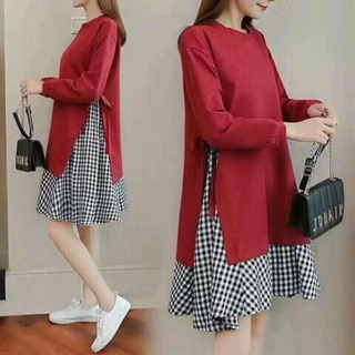 [38kg-120kg] Đầm bigsize. Đầm suông liền chân váy kẻ MS98. Inbox để được shop tư vấn size