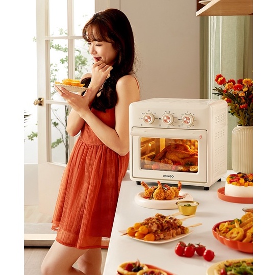 Lò nướng điện Uringo màu trắng sữa 15L -  Nồi chiên không khí công suất lớn, không dầu đa chức năng