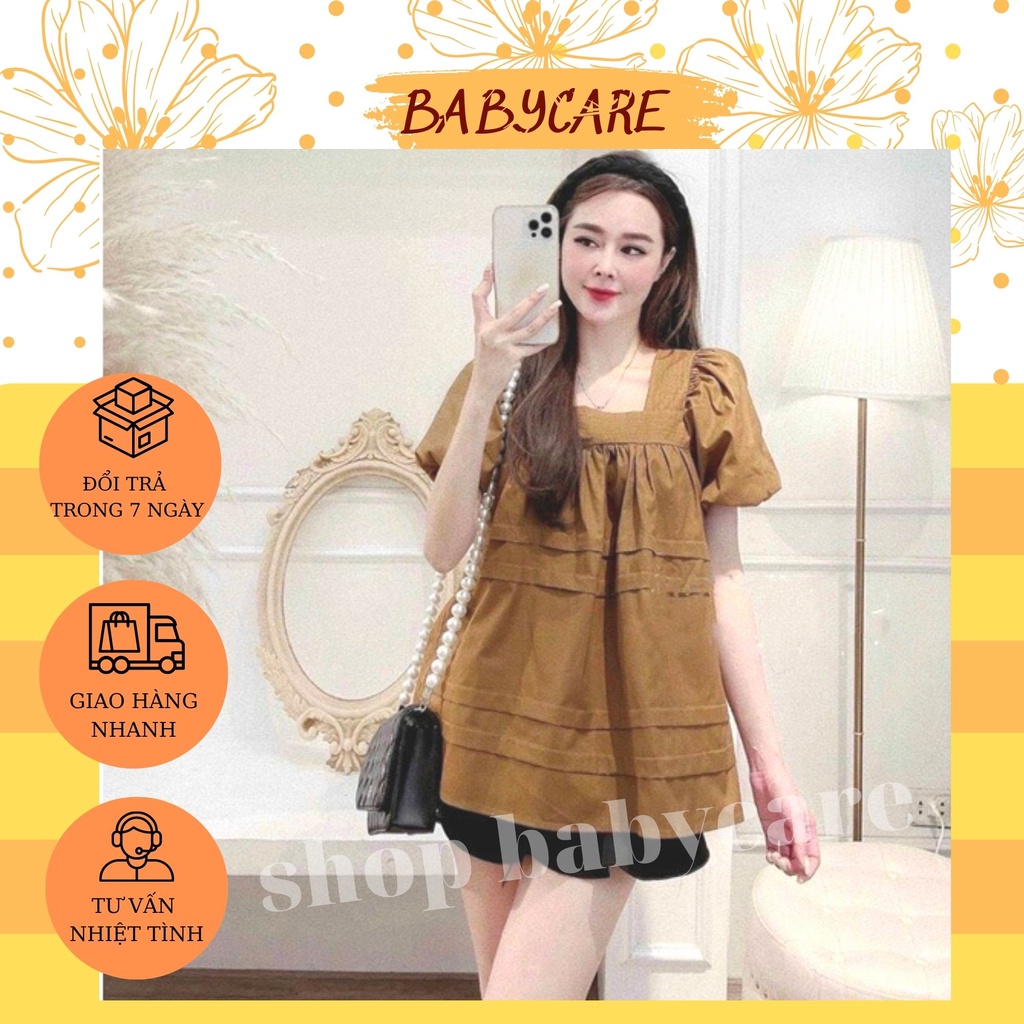 ÁO BẦU BABYDOLL CỔ VUÔNG THIẾT KẾ TRẺ TRUNG-ÁO CỘC BẦU MÙA HÈ SIÊU HÓT FREE SIZE 43-65KG