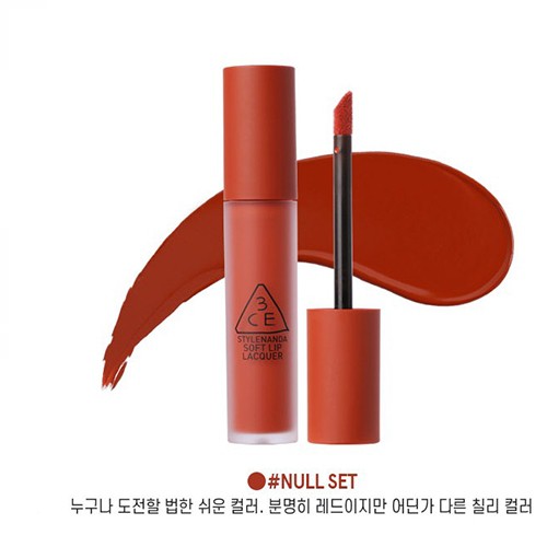 Son kem 3CE Soft Lip Lacquer Null Set màu Đỏ Gạch