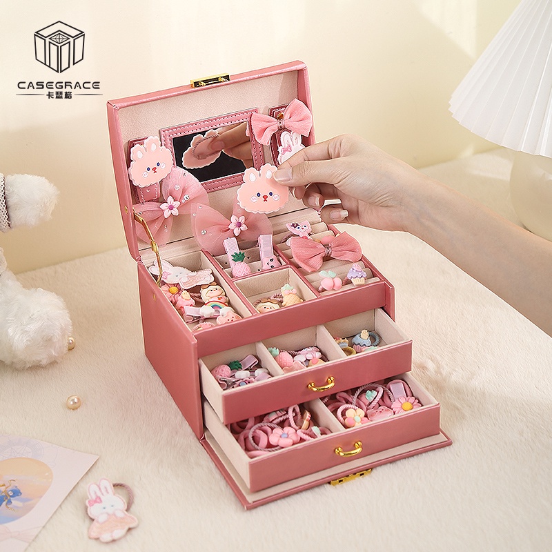 Casegrace Hộp Đựng Trang Sức Bằng Da Hai Ngăn Kéo Trưng Bày Cho Bé Gái