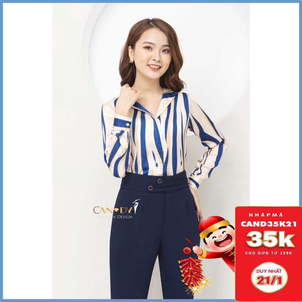 Áo Sơ Mi Nữ Form Suông  Dài Tay Cổ Bẻ Sọc A381 - Candy Fashion