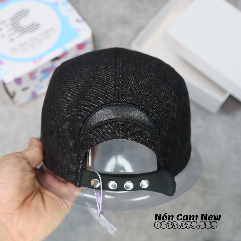 Nón Snapback hàng chính hãng Nón Cam mũ nam vải jean dáng 5 tấm phối da chất lượng cao màu đen huyền thoại