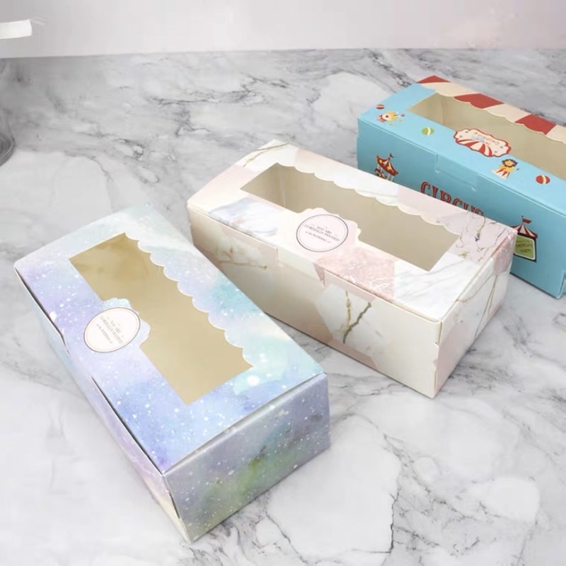 Hộp bánh mặt kính đựng bánh bông lan, bánh trứng hàng đẹp set 05 chiếc