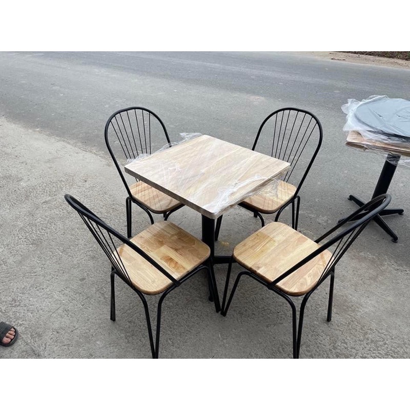 Ghế cà phê 7 nan- bàn ghế cà phê chân sắt mặt gỗ