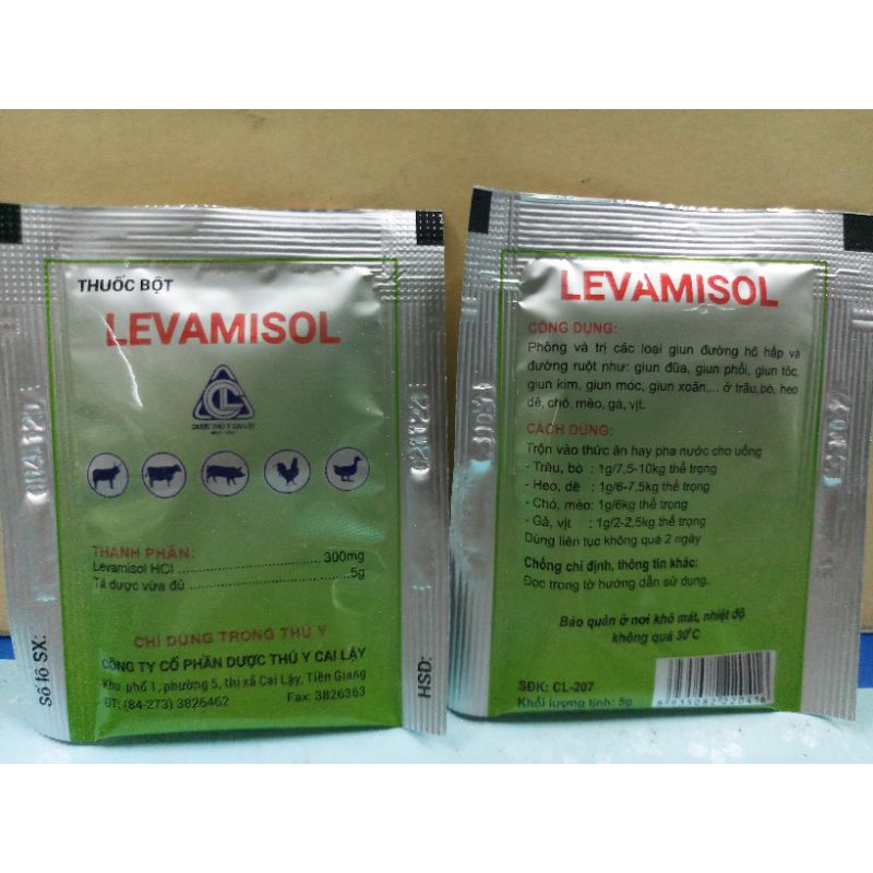 2 gói* 5 gram Levamisol giun, trộn vào thức ăn cho gia súc, gia cầm, chó, mèo  hsd 02/11/2024