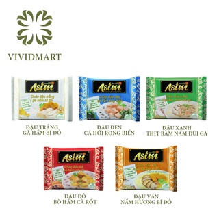 Gói lẻ CHÁO ASIM 5 VỊ ĐẬU: TRẮNG GÀ HẦM BÍ ĐỎ, ĐEN CÁ HỒI RONG BIỂN, XANH THỊT BẰM NẤM ĐÙI GÀ, BÒ CÀ RỐT, VÁN NẤM HƯƠNG