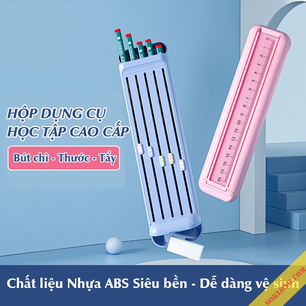 Set hộp bút chì, thước, tẩy cao cấp K43 bộ dụng cụ học tập văn phòng phẩm học sinh chất lượng