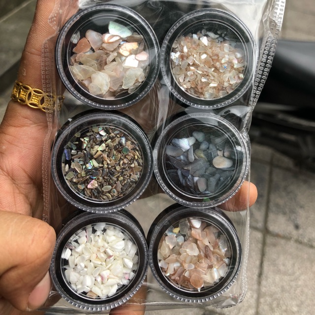 Phụ kiện đá xà cừ trang trí nail set 6 hũ