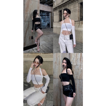 [ Có sẵn ] Áo Croptop Yếm Tay Dài Ôm Body sexy