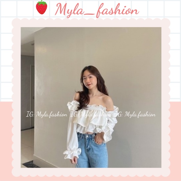 Áo croptop trễ vai chun ngực bồng xinh, áo trễ vai freesize