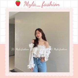 Áo croptop trễ vai chun ngực bồng xinh, áo trễ vai freesize