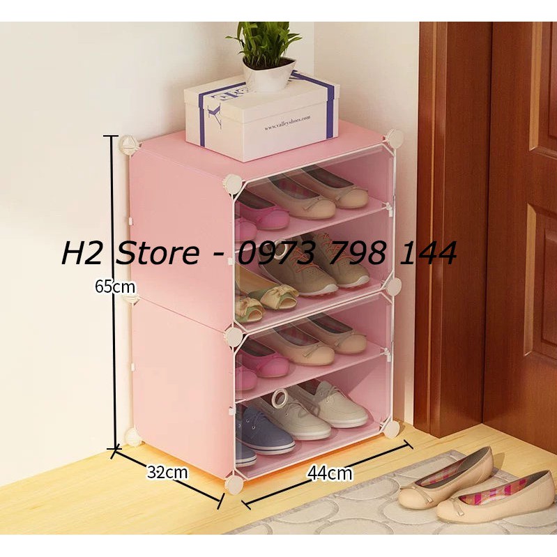 [RẺ NHẤT SHOPEE] TỦ NHỰA LẮP GHÉP ĐỂ GIÀY DÉP 4 Ô (chia ô) VÁCH HỒNG