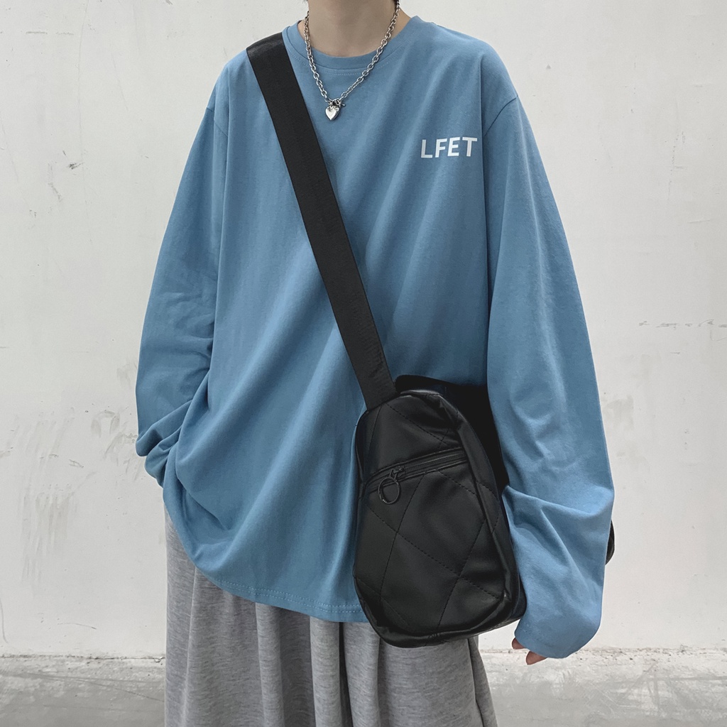 Áo thun tay dài cổ tròn dáng rộng in chữ giản dị thoải mái thời trang mùa đông phong cách hàn quốc cho nam m-5xl