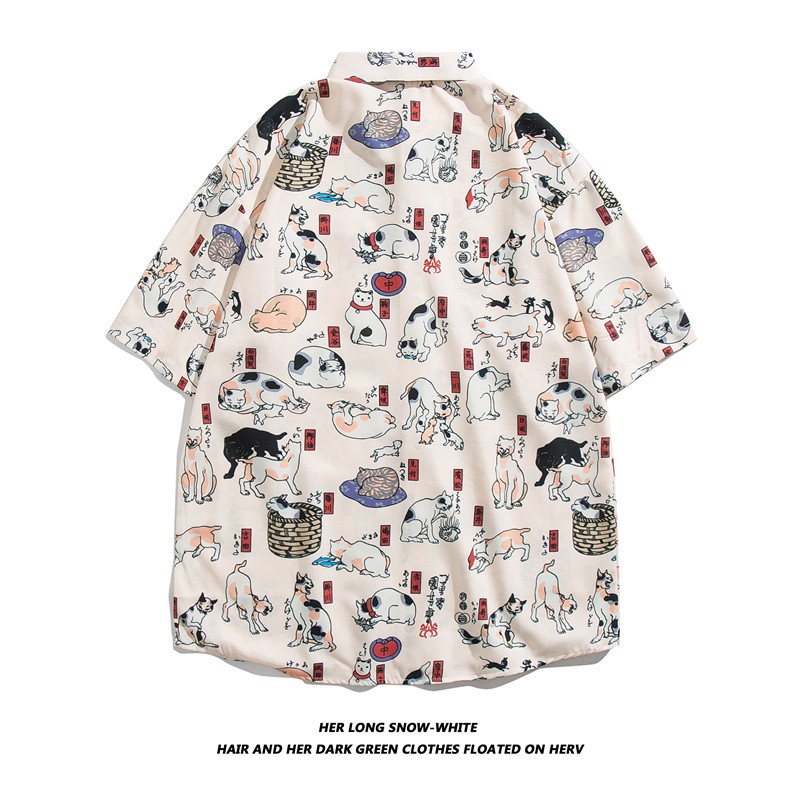 Áo Sơ Mi Tay Ngắn In Họa Tiết Hoạt Hình Mèo Và Chó Phong Cách Hàn Quốc Thời Trang Cho Nam