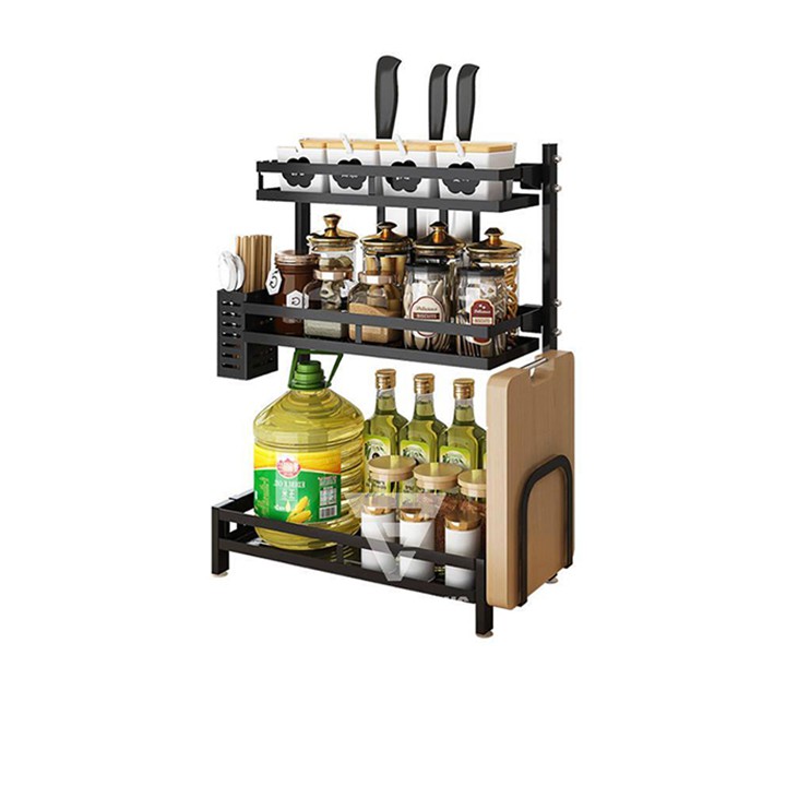 [HÀNG CAO CẤP]  Kệ gia vị đa năng INOX phủ sơn tĩnh điện Đen, kệ bếp cao cấp (2 Tầng, 3 Tầng) Loại Dày | BigBuy360 - bigbuy360.vn