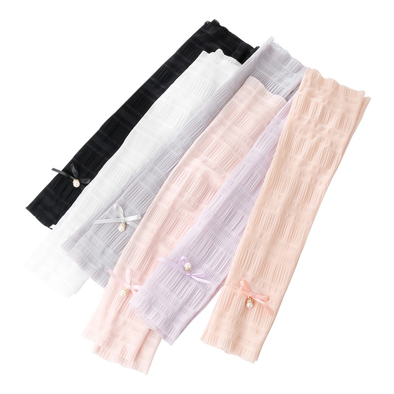 Găng Cánh Tay Bằng Lụa Lạnh Phối Lưới Màu Trơn Thoáng Khí Chống Nắng Thời Trang Mùa Hè Cho Nữ