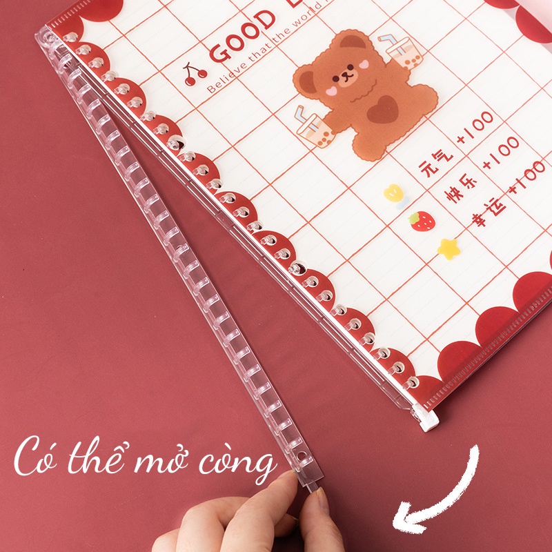 Binder 26 Lỗ Gấu Teddy Size B5 Xinh Xắn Đáng Yêu Nhiều Mẫu Chọn Lựa Đã Kèm Sẵn Giấy - Có thể mở còng thêm giấy