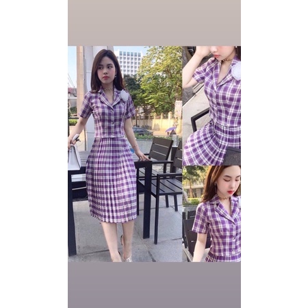 SET ĐỒ TÍM KẺ CARO HÀNG THIẾT KẾ DVC