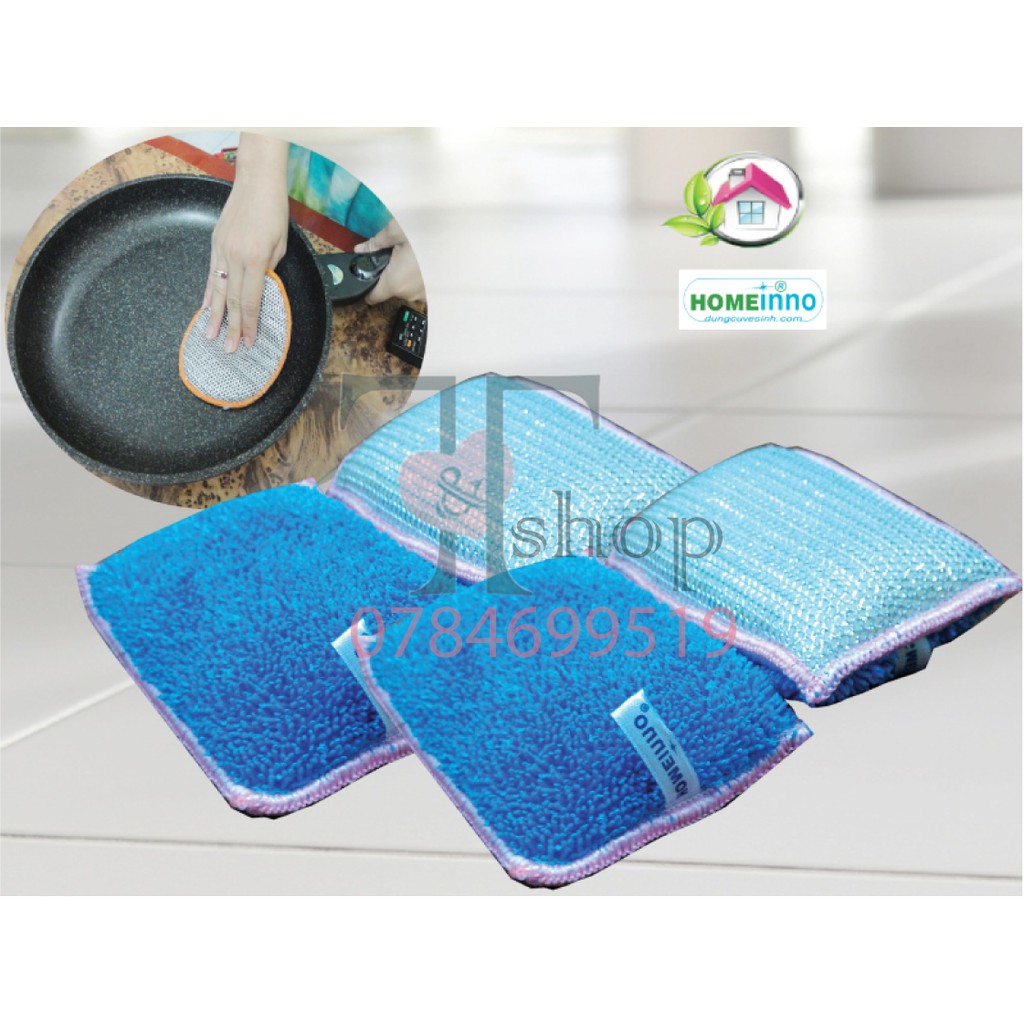 Combo 2 Miếng Rửa Chén Homeinno Vải Microfiber Cao Cấp Siêu Bền