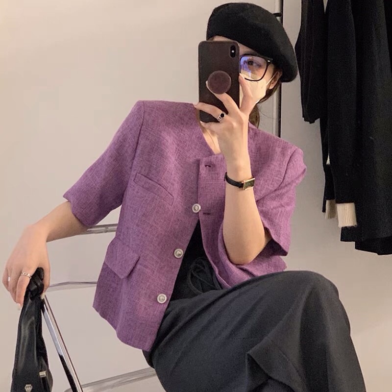 Áo dạ khoác dạ sweet tiểu thư màu tím chảnh