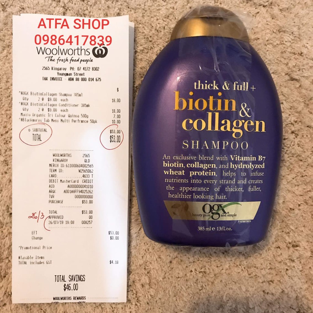 Dầu gội OGX Thick And Full Biotin And Collagen Shampoo 385ml