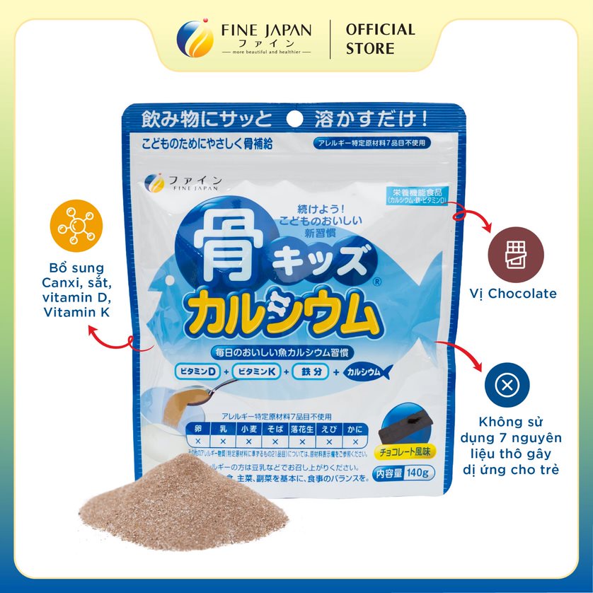 Bột Canxi Cá Tuyết Fine Bone's Calcium For Kids Gói 140G Bổ Sung Canxi Phát Triển Chiều Cao