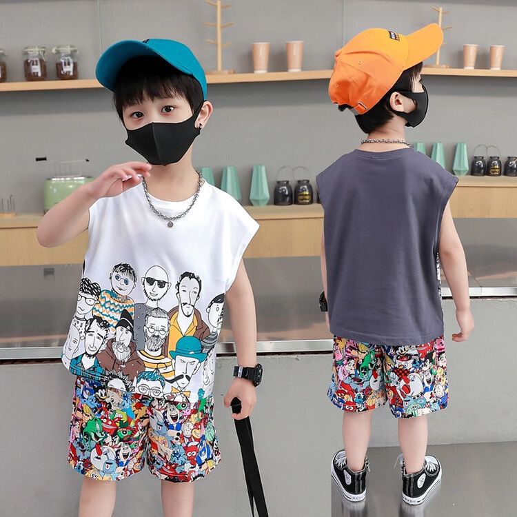 Bộ Áo Thun Sát Nách + Quần Đùi Họa Tiết Hoạt Hình Cho Bé Trai