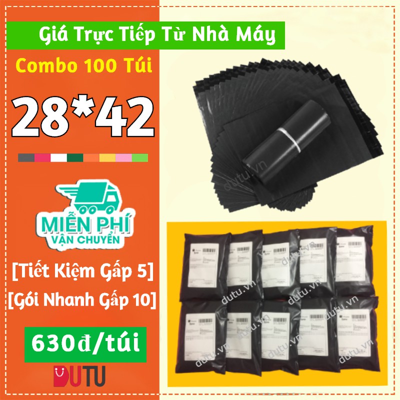 [GIÁ TỐT NHẤT] 100 Túi Đóng Hàng Quần Áo Màu Đen Size 28x42